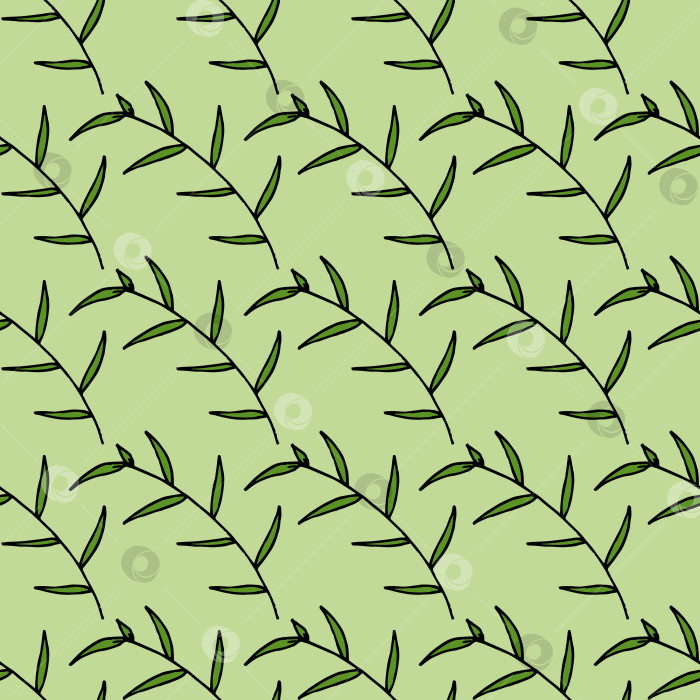 Скачать Креативный бесшовный узор с зелеными ветвями на зеленом фоне. Векторное изображение. фотосток Ozero