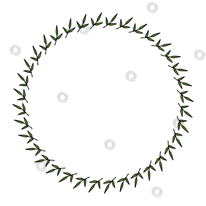 Скачать Простая круглая рамка с зелеными ветвями на белом фоне. Векторное изображение. фотосток Ozero