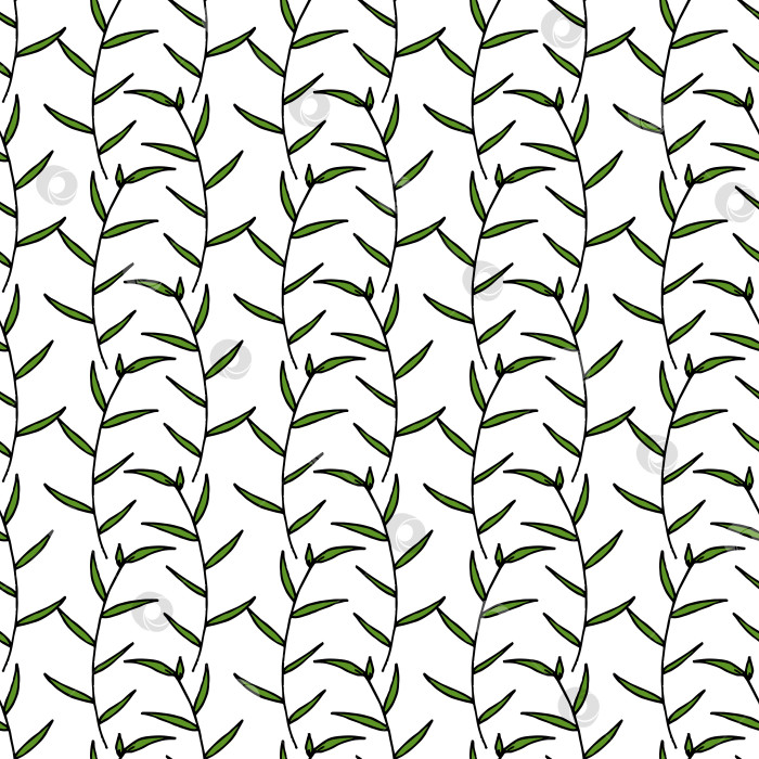 Скачать Креативный бесшовный узор с зелеными ветвями на белом фоне. Векторное изображение. фотосток Ozero