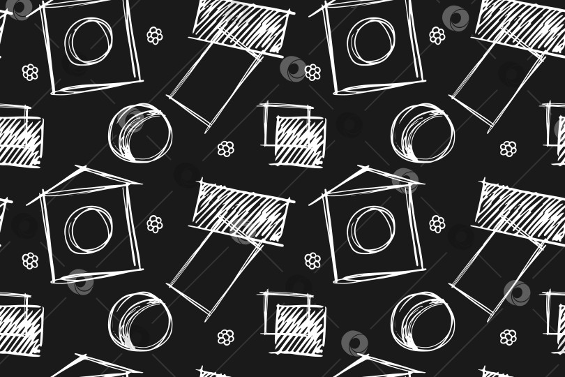 Скачать бесшовный черно-белый узор на школьную тематику с элементами дизайна фотосток Ozero