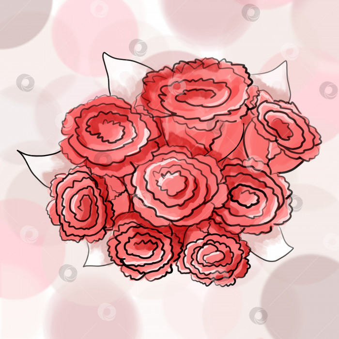 Скачать Набросок букета красных цветов на абстрактном фоне с кругами. Акварельные розы фотосток Ozero