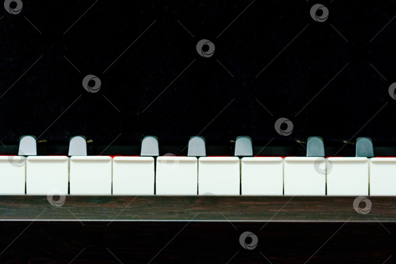 Скачать Клавиши пианино спереди на черном фоне, крупным планом, пространство для копирования фотосток Ozero