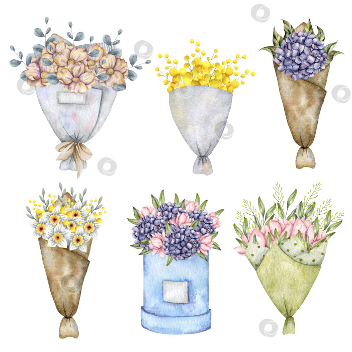 Скачать Набор для цветочного магазина, нарисованный вручную акварелью фотосток Ozero
