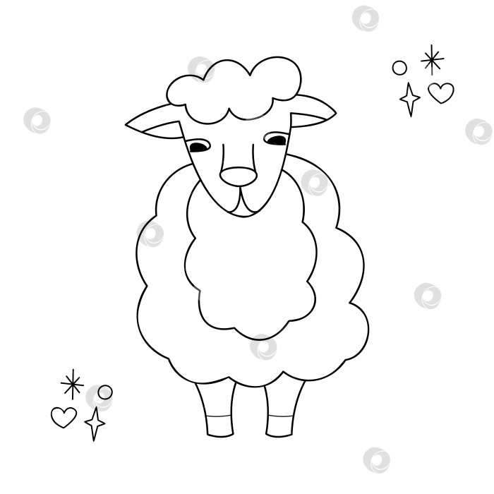 Скачать Милые пушистые овечки. Векторная черно-белая иллюстрация с набросками каракулей. фотосток Ozero