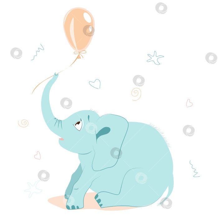 Скачать Маленький голубой слоник с воздушным шаром фотосток Ozero