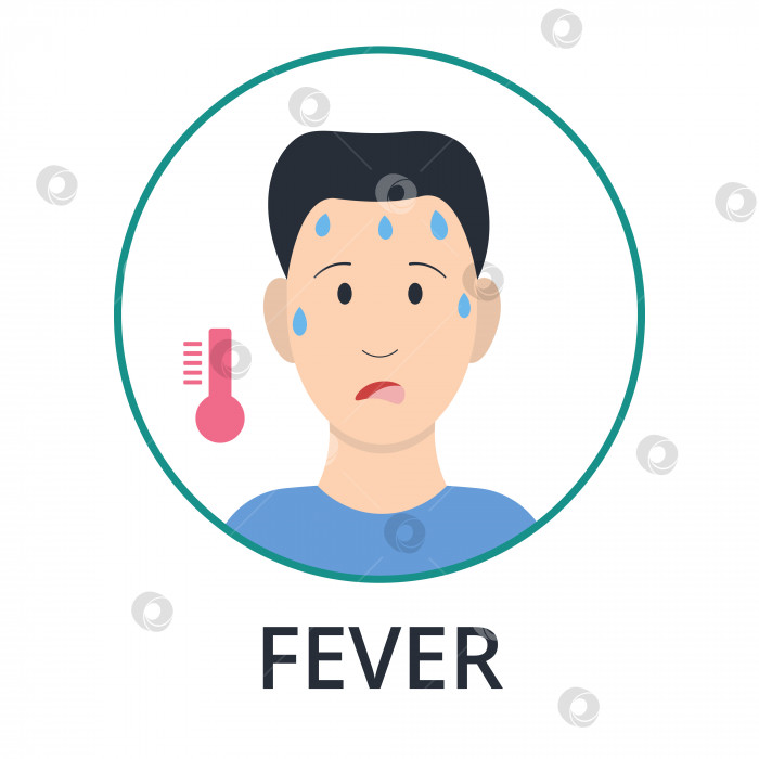 Скачать Человек с лихорадкой. Грипп, коронавирус. информация о симптомах оспы обезьян. Плоский стиль, векторная иллюстрация. фотосток Ozero