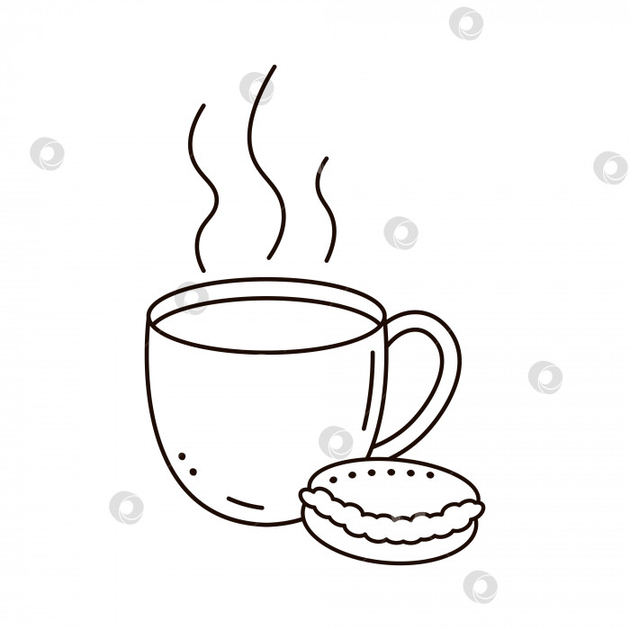 Скачать Кофейная или чайная кружка и миндальное печенье, выделенные на белом фоне. Стиль каракулей. фотосток Ozero