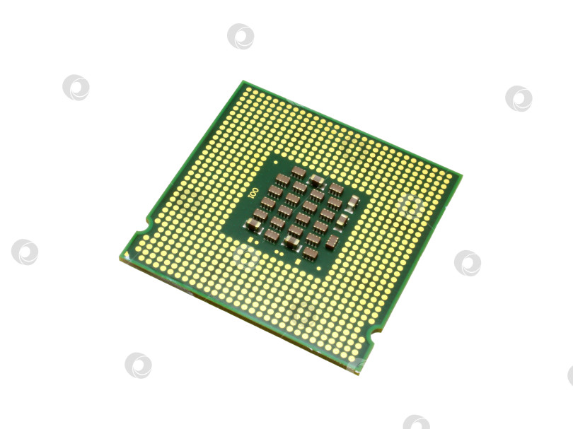 Скачать Зеленый процессор, микросхема процессора, выделенная на белом фоне фотосток Ozero