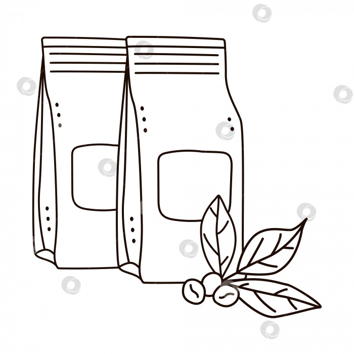 Скачать Пакеты из крафт-бумаги с кофейными зернами в прозрачном окне, выделенные на белом фоне фотосток Ozero