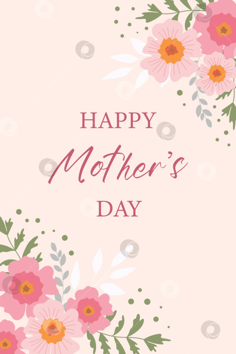 Скачать Открытка с Днем матери и нежными розовыми цветами. Поздравление для мамы. фотосток Ozero