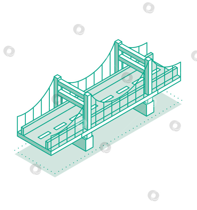 Скачать Мост изометрической формы. Значок дороги. Городская инфраструктура. Подвесной мост. фотосток Ozero