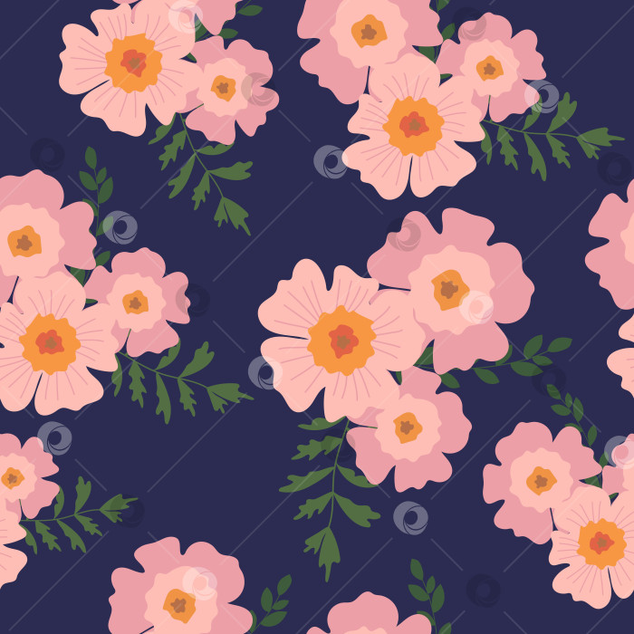 Скачать Цветочный современный бесшовный узор с розовыми цветами на голубом фоне. фотосток Ozero