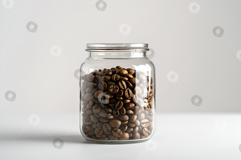 Скачать Обжаренные кофейные зерна в прозрачной стеклянной банке. Белый фон фотосток Ozero