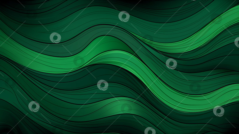 Скачать Абстрактный зеленый фон, выполненный в стиле плавных форм, текстуры, волны, темно-зеленого и изумрудного цветов фотосток Ozero