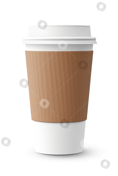 Скачать Классическая белая одноразовая кофейная чашка с картонной оболочкой, выделяющаяся на прозрачном фоне фотосток Ozero