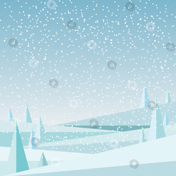 Скачать зимний пейзаж со снегопадом, векторная иллюстрация, рождественский фон фотосток Ozero