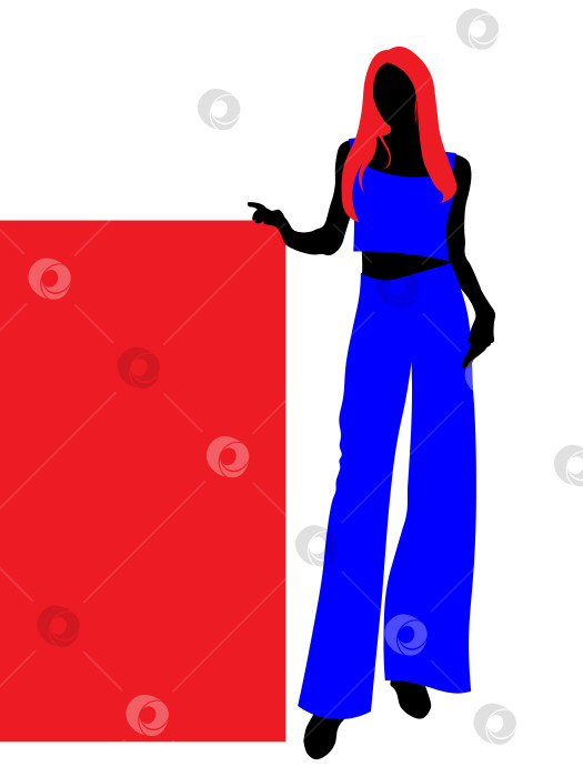 Скачать цветное стилизованное изображение, силуэт девушки в брюках с баннером фотосток Ozero