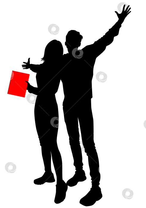 Скачать пара молодых людей, парень с девушкой, держащие в руках красную таблетку на белом фоне фотосток Ozero