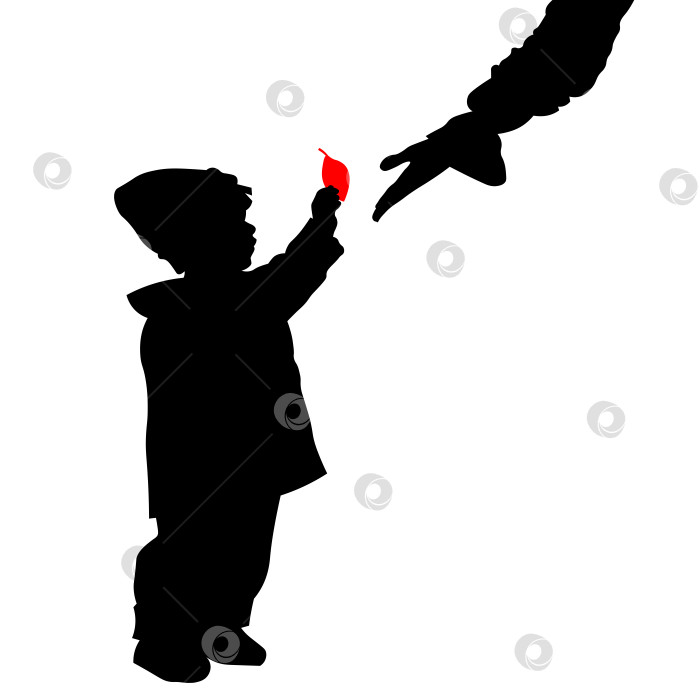 Скачать ребенок в верхней одежде протягивает маме руку с красным осенним листом фотосток Ozero