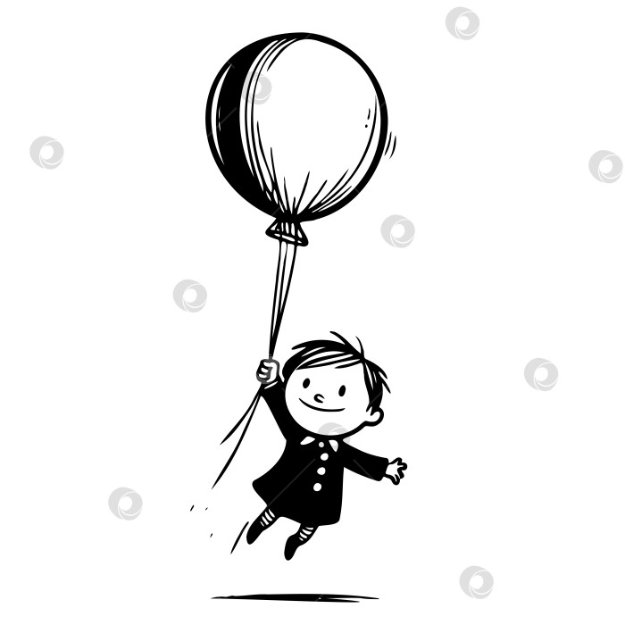 Скачать карикатура на ребенка, держащего в руках воздушный шар и летящего фотосток Ozero