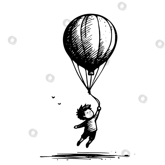 Скачать ребенок держится за воздушный шар и летит по воздуху фотосток Ozero