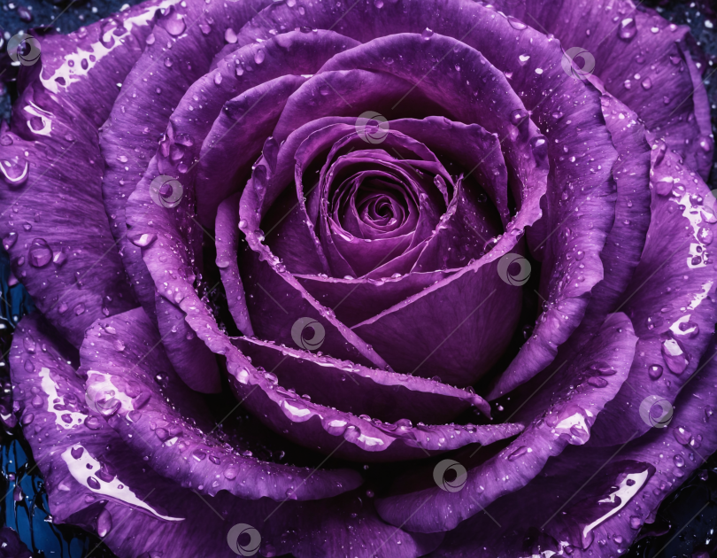 Скачать Фиолетовая роза в каплях воды. Нейросетевая генерация. фотосток Ozero