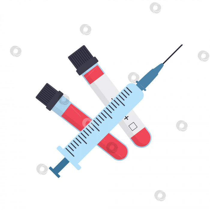 Скачать Шприц и пробирки с выделенной кровью на белом фоне. Для анализа на различные заболевания: ВИЧ, СПИД, вирусы. Векторное изображение. фотосток Ozero