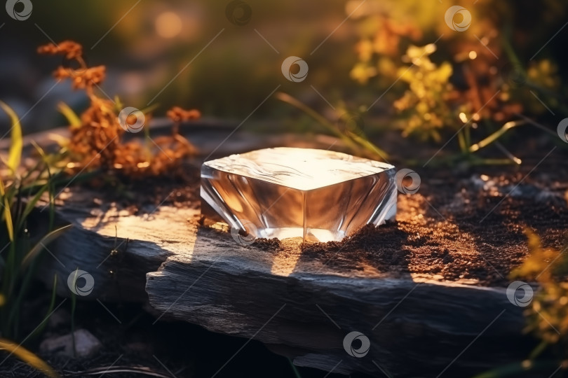 Скачать Кристально-прозрачный каменный подиум в солнечном свете на естественном скалистом фоне фотосток Ozero