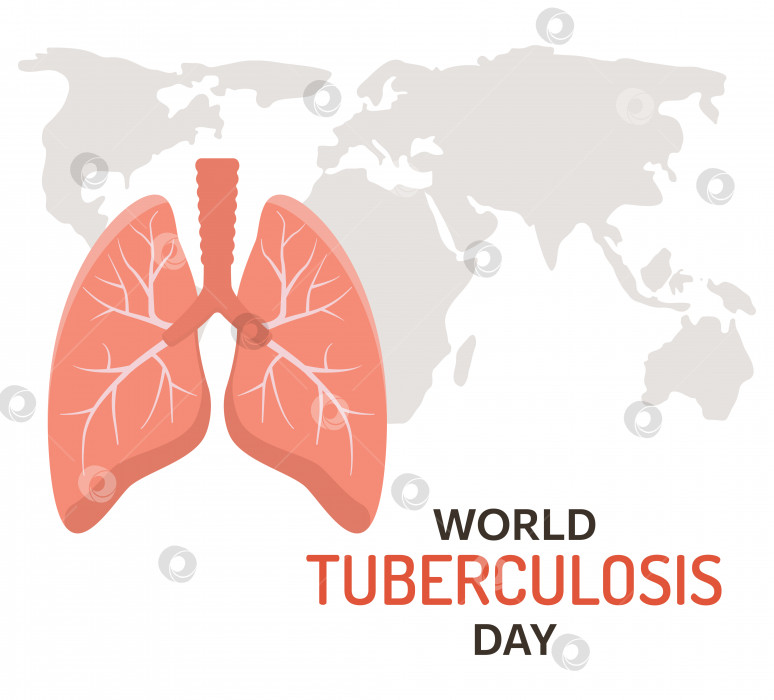 Скачать Концепция Всемирного дня борьбы с туберкулезом. Человеческие легкие и карта Земли, выделенные на белом фоне. Всемирный день борьбы с пневмонией. Осмотрите и проверьте свои легкие. Баннер с медицинской информацией. Векторная иллюстрация в плоском стиле фотосток Ozero