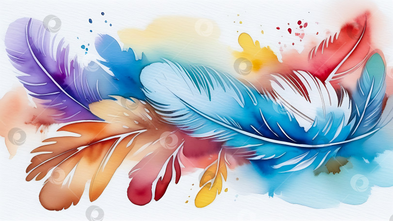 Скачать Акварельный рисунок из разноцветных перьев фотосток Ozero