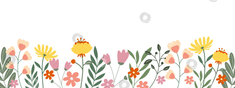 Скачать Цветы и листья, симпатичный горизонтальный фон. Весенний цветочный фон с местом для текста. фотосток Ozero