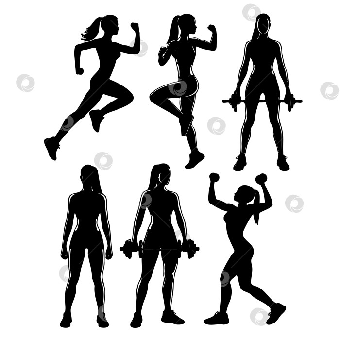 Скачать серия силуэтов женщин, выполняющих различные упражнения фотосток Ozero
