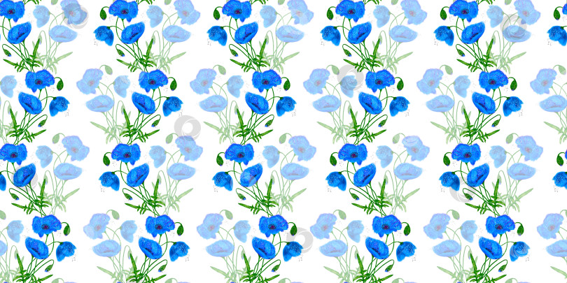 Скачать Голубой мак. Цветочно-ботанический цветок. Бесшовный узор из маков на белом фоне фотосток Ozero