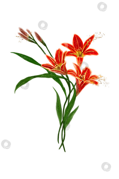 Скачать Красный лилейник, нарисованный акварелью. Цветочно-ботанический цветок. Отдельный элемент иллюстрации фотосток Ozero