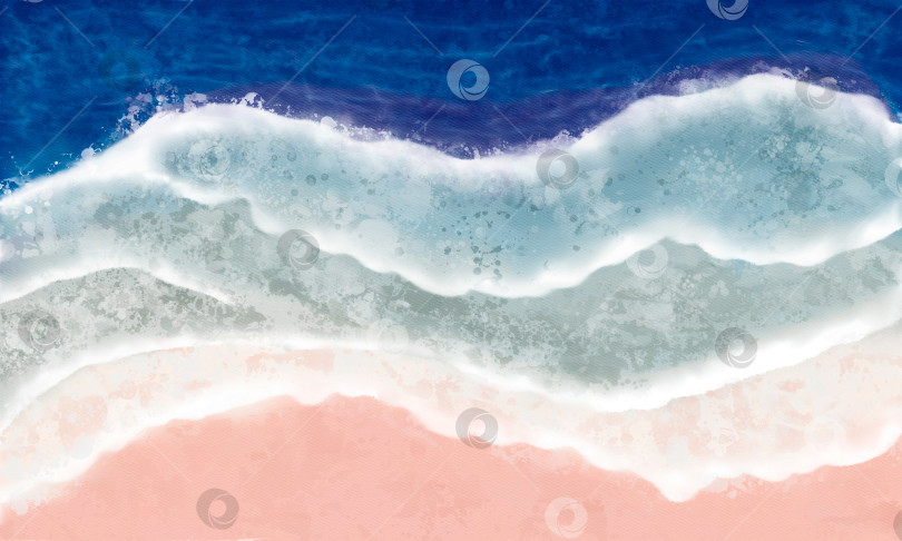 Скачать Пляж. Море. Розовый песок. Вид сверху, нанесен мазками кисти. Эффект рисования акварелью фотосток Ozero