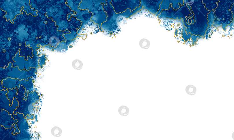 Скачать Роскошный голубой, золотистый, акварельный фон с золотыми линиями и мазками кисти. Эффект рисования акварелью фотосток Ozero