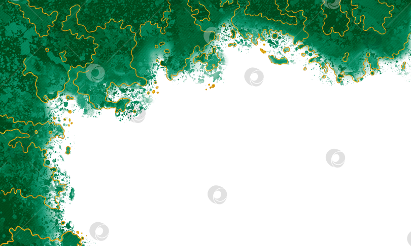 Скачать Роскошный зеленый, золотистый, акварельный фон с золотыми линиями и мазками кисти. Эффект рисования акварелью фотосток Ozero