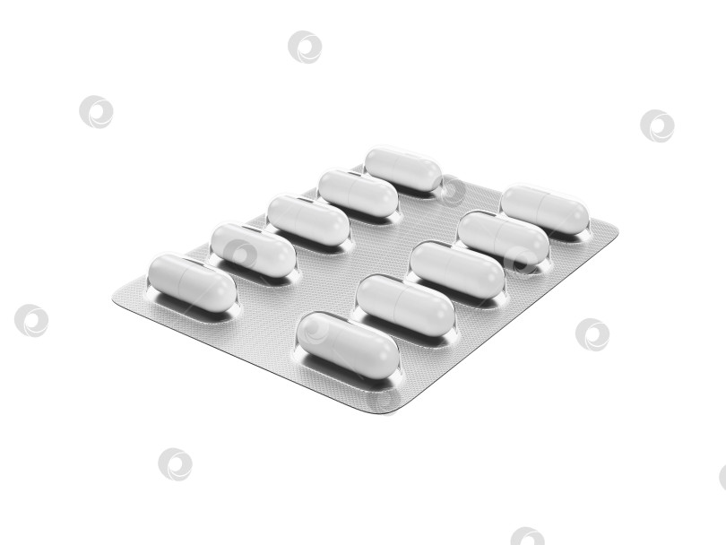 Скачать медицинские таблетки в блистерной упаковке, выделенные на белом фоне, 3d-рендеринг фотосток Ozero