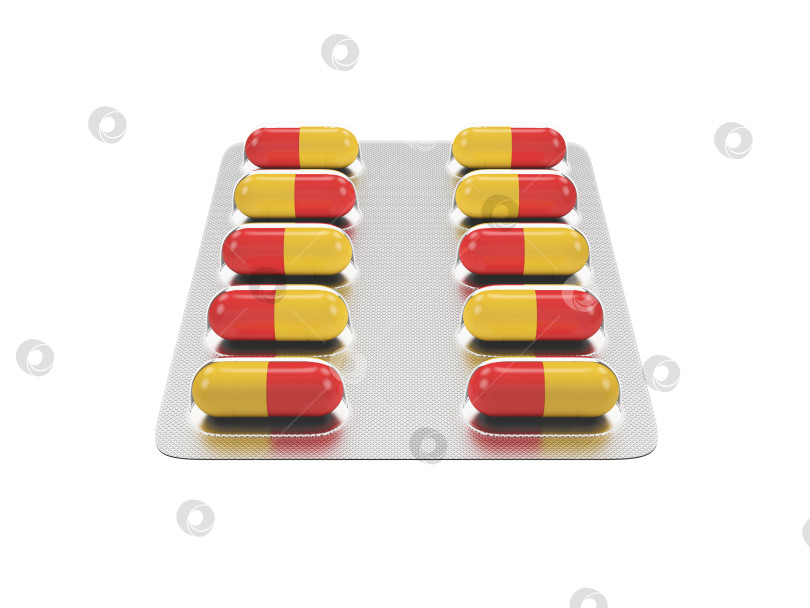 Скачать медицинские таблетки в блистерной упаковке, выделенные на белом фоне, 3d-рендеринг фотосток Ozero
