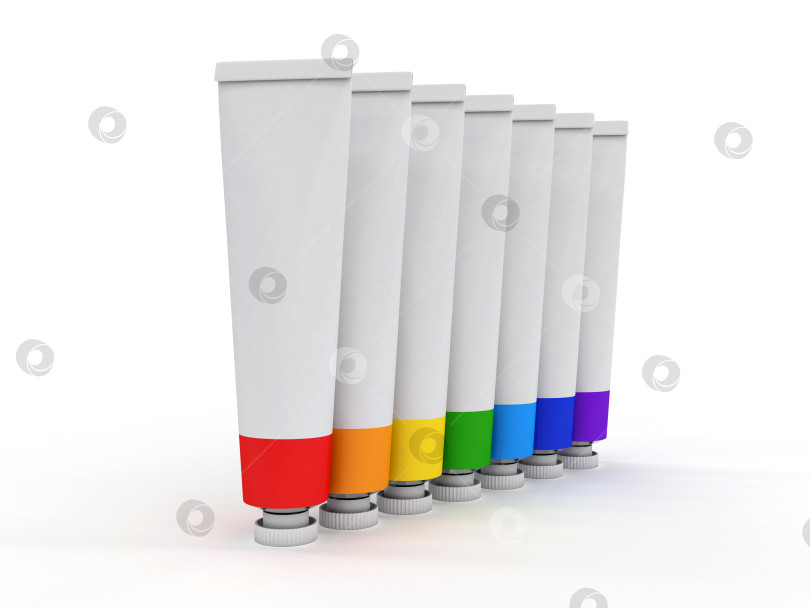 Скачать набор цветных тюбиков с краской на белом фоне, 3d рендеринг фотосток Ozero