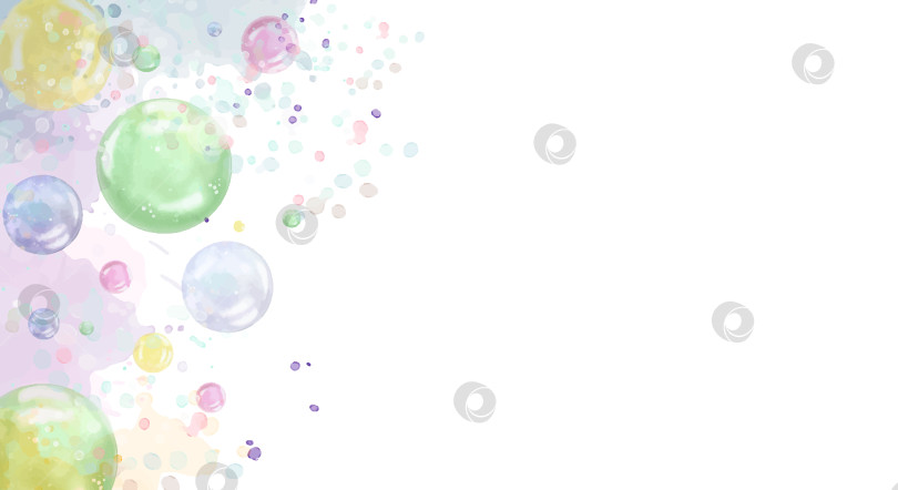 Скачать Мыльные пузыри на белом фоне, нарисованные акварелью. Ручная работа. Векторная иллюстрация фотосток Ozero