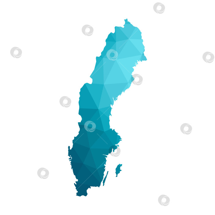 Скачать Векторная иллюстрация с упрощенным синим силуэтом карты Швеции. Многоугольный треугольный стиль. Белый фон. фотосток Ozero