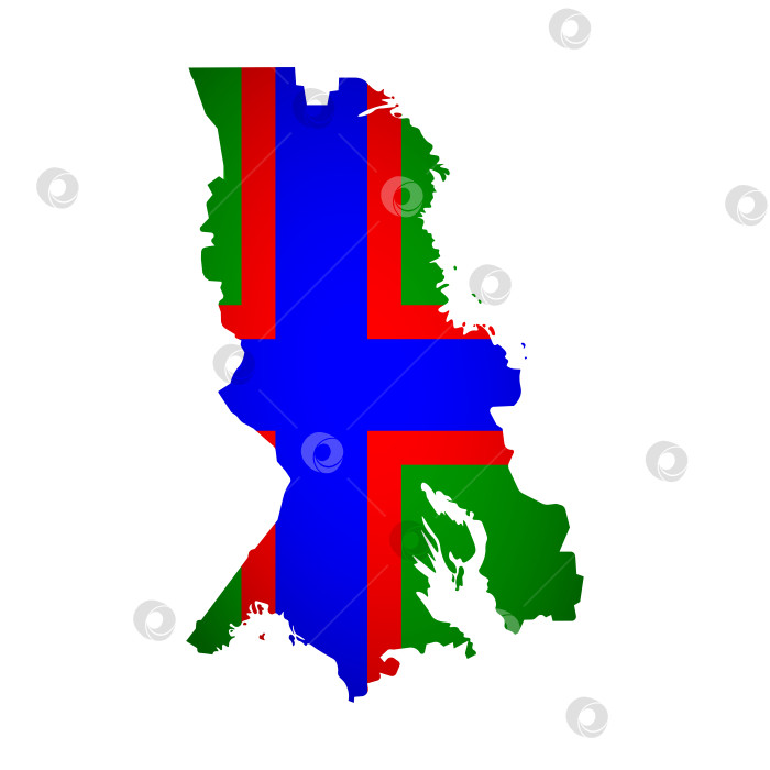 Скачать Векторная изолированная иллюстрация с неофициальным национальным флагом Карелии, российского региона. Объемная тень на карте. Белый фон фотосток Ozero