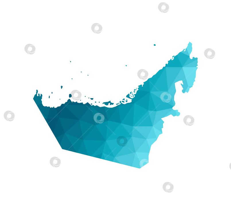 Скачать Векторная иллюстрация с упрощенным синим силуэтом Объединенных Арабских Эмиратов, карта ОАЭ. Многоугольный треугольный стиль. Белый фон. фотосток Ozero