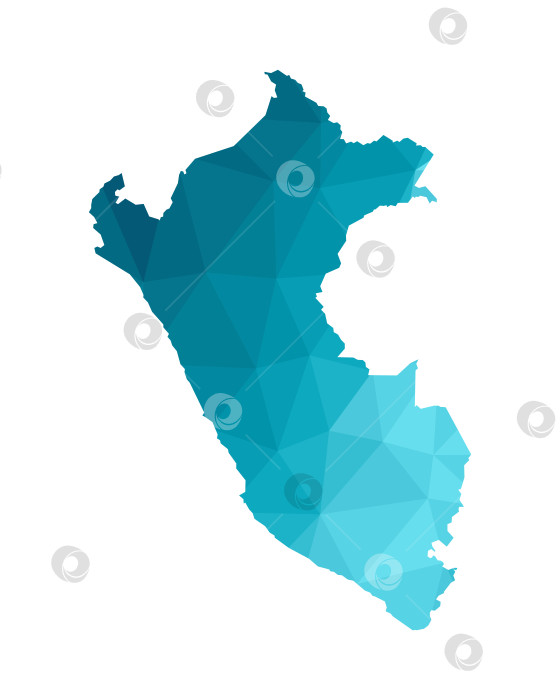 Скачать Векторная иллюстрация с упрощенным синим силуэтом карты Перу. Многоугольный треугольный стиль. Белый фон. фотосток Ozero