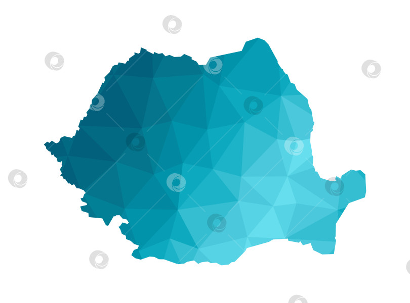 Скачать Векторная иллюстрация с упрощенным синим силуэтом карты Румынии. Многоугольный треугольный стиль. Белый фон. фотосток Ozero