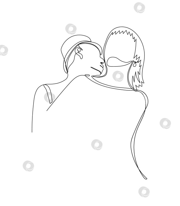 Скачать Мужчина в шляпе целует женщину. Дизайн в одну линию. Векторная иллюстрация фотосток Ozero