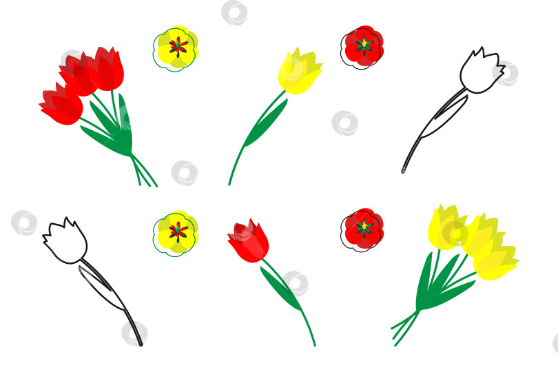 Скачать Набор желтых и красных тюльпанов. Векторная иллюстрация фотосток Ozero