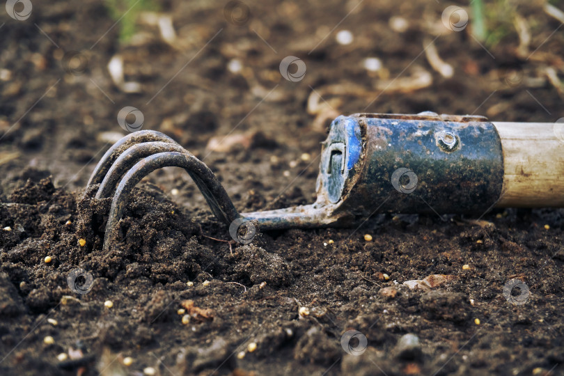 Скачать Одноручная мотыга для рыхления почвы, сельскохозяйственный инструмент для обработки почвы. Металлические мини-грабли фотосток Ozero