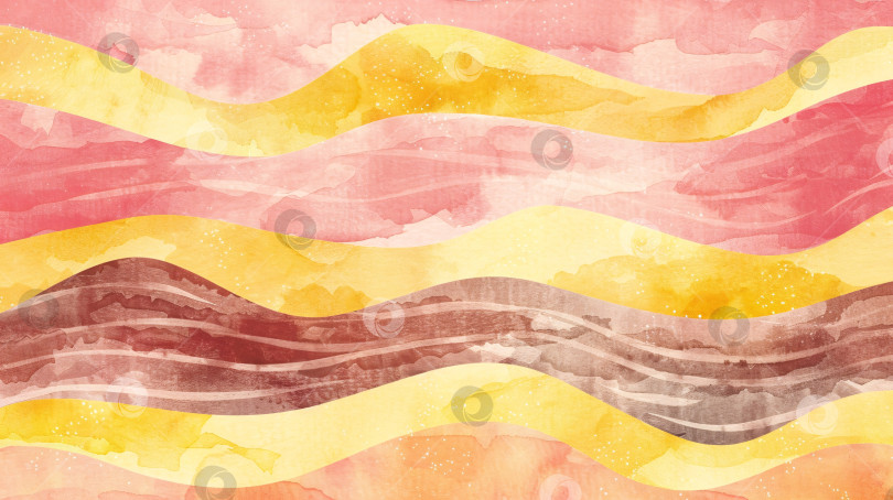 Скачать Акварельная картина, изображающая волну на розовом и желтом фоне фотосток Ozero